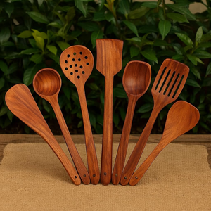 Ensemble d'ustensiles de cuisine en bois : cuillère, spatule, outils de mélange et de service pour la cuisine domestique - Product Image 6