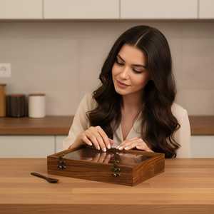 Wooden Herb & <b>Spice</b> Tools Chilli Powder <b>Spice</b> Masala <b>Box</b> Six Compartment Kitchenware <b>Spices</b> <b>Box</b> With Glass Lid Herb Storage <b>Box</b> - Product Image 6