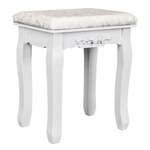 Sgabello da toeletta in legno massello con gambe curve, comodo sgabello bianco per trucco per donne e ragazze, accessorio per tavolo da toeletta domestico - Product Image 3