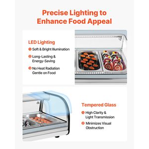 Vetrina Espositiva per Sushi Commerciale da 2,2 Piedi Cubi con 6 Contenitori in Vetro Curvo e Illuminazione LED - Product Image 3
