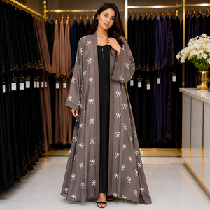 Elegant All Over Floral Embroidery Abaya | Luxury Dubai Open Front Abaya with Full Embroidered Flower Design Elegant floral - Product Image 2