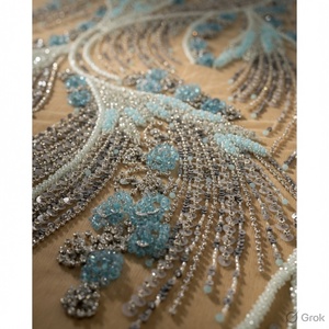 In-Stock Ice Blue Crystal Blossom Medium <b>Weight</b> 100GSM Mesh <b>Fabric</b> Lace Metallic Woven Stretch Yarn Dyed Plain Style Bags - Product Image 3