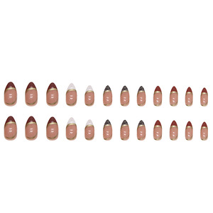 Faux ongles à presser en ABS, motif amande, avec feuille d'or brillante et motif dégradé, pré-collés, pour usage sur les doigts, vente en gros - Product Image 5