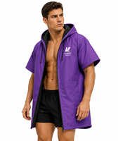 Parka de Natación con Capucha Larga Impermeable Unisex Personalizada, Bata de Cambio de Secado Rápido, Chaqueta de Surf de Manga Corta con Cremallera Completa, OEM