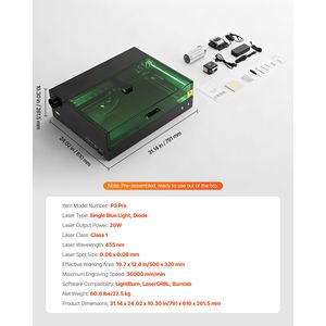 เครื่องแกะสลักเลเซอร์ 20W พร้อมระบบควบคุม Ruida และกล้อง ความเร็ว 36000 มม./นาที 19.7 x 12.6 นิ้ว สำหรับงานตัดยาง - Product Image 4