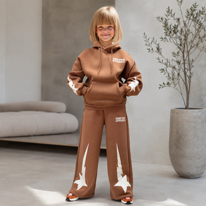 Custom Printed <b>Brown</b> Hooded Sweatshirt Wide Leg <b>Jogger</b> Pants Set Sleeveless Loose Fit Streetwear Geometric Print Unisex Infants - Product Image 6
