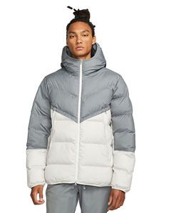 Blouson matelassé à capuche pour homme, hiver, décontracté, color block, rembourrage en duvet, fermeture éclair, coque épaisse en polyester et nylon - Product Image 1