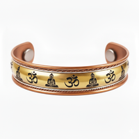 Pulsera Magnética Multipolar de Cobre con Diseño Art Déco y Artesanía Metálica para Meditación, Símbolos Grabados, Regalo de Boda
