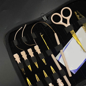 Kit d'outils pour extensions de cheveux, or et crème, outil boucle et crochet, kit d'outils pour extensions de cheveux en trame, kit de pinces professionnelles pour extensions de cheveux - Product Image 6