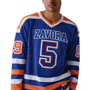 Maillot de hockey style rétro orange et bleu pour homme, uniforme d'équipe en maille surdimensionné, nom et numéro personnalisés, maillot de football américain à manches longues - Product Image 2