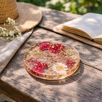 Coaster Resin Bunga Kering Asli Buatan Tangan Coaster Floral Serpihan Emas Coaster Estetis Hadiah untuknya Dekorasi Rumah Unik