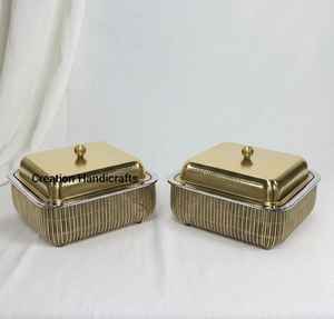 Cazuela Cuadrada de Metal de Lujo con Tapa, Acabado Dorado, Servidor de Buffet, Plato para Servir, Recipiente Interior de Acero Inoxidable para Calentar Alimentos, para Hotel - Product Image 2