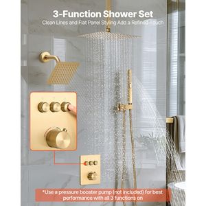 Système de douche thermostatique à effet pluie de 12 pouces à montage au plafond, avec douchette murale de 6 pouces et robinet de douche thermostatique à effet pluie de 12 pouces - Product Image 2