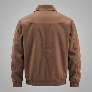 Men's Brown Varsity <b>Jacket</b> Leather Zipper Closure Casual Autumn Wear Regular Fit Stand Collar Solid Color <b>Waterproof</b> <b>Thin</b> Satin - Product Image 3