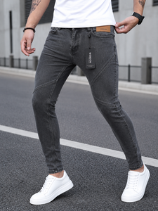 Jean en denim noir coupe slim pour homme Webson, taille mi-haute, délavage régulier, 100 % coton, style décontracté, idéal pour l'automne, séchage rapide, respirant - Product Image 6