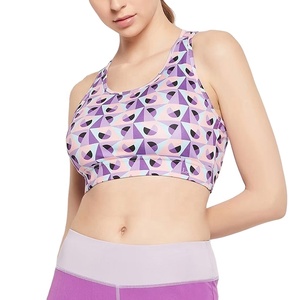 Top Deportivo de Yoga con Estampado Geométrico para Mujer, Espalda Cruzada, Cuello Redondo, Soporte Medio, Transpirable, Spandex-Poliéster - Product Image 1