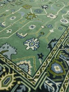 Tapis en laine traditionnel Oushak à motifs floraux noué à la main |   Tapis fait main de couleur vertâtre, style vintage pastel, décoratif pour salon - Product Image 3