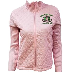 Pink AKA Quilted Sweater <b>Jacket</b> Women Zip Up Knit Outerwear Casual Fashion Cardigan Warm Layered Top Stylish Apparel - Product Image 1