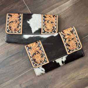 Portefeuille en cuir usiné à la main vintage de haute qualité Design floral Hair-On cuir de vachette carte de crédit utilisations quotidiennes pochette pour femmes - Product Image 4