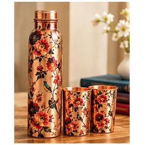 Juego de Botellas de Agua de Cobre con Diseño Floral y Tapa, Portátiles para Uso Doméstico - Product Image 5
