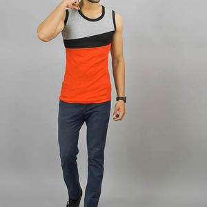 Camiseta sin mangas de punto con cuello redondo para hombre, con bloques de color gris, negro y naranja, transpirable, para uso casual. - Product Image 3