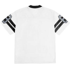 White Men's Short Sleeve Soccer Jersey Mesh Breathable Crew Neck Striped Design Custom Logo Sublimated Print Regular Fit - Product Image 4