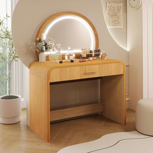 Tavolo da Trucco Naturale da 39 Pollici con Specchio Illuminato Touch Screen e Cassetto per Trucchi, per Camera da Letto - Product Image 3