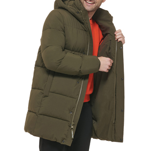 Veste longue à capuche pour homme avec garniture en fourrure, coupe-vent, parka d'hiver épaisse, fermeture éclair décontractée, manteau noir uni - Product Image 6