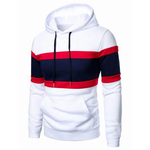 Sweat-shirt à capuche color block pour homme, blanc, rouge, bleu marine, tricoté, style automne, manches classiques - Product Image 3