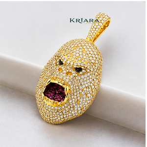 Pendentif Masque de Singe en Argent 925 Plaqué Or avec Diamant de Laboratoire et Incrustation de Rubis Style Hiphop Unisexe pour Usage Quotidien - Product Image 4