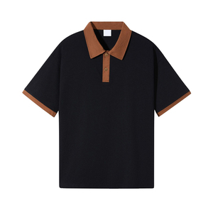Polo homme noir à manches courtes, col marron, décontracté, en coton Oxford respirant, coupe classique, couleur unie - Product Image 5
