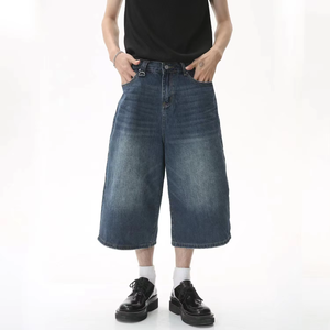 Fitspi Baggy Jeans Summer Loose Washed Out Vintage Distressed <b>Cropped</b> Straight Denim Shorts <b>Men's</b> Short Jeans <b>Pants</b> - Product Image 4