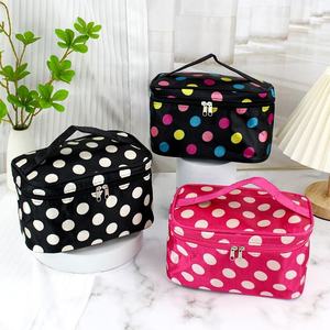 Portable Makeup Bag with Heart Print and Interior Brush Holders Double Zipper Travel Toiletry Case for Daily lunch bag - Product Image 5