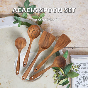 Ensemble de couverts de cuisine en bois écologique et durable de qualité supérieure avec tailles et logo personnalisables pour restaurants, traiteurs et usage domestique - Product Image 4
