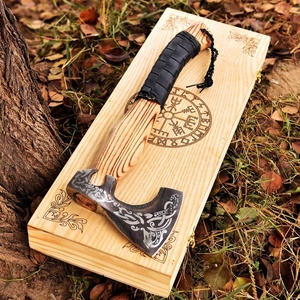 Hacha de Batalla Estilo Vikingo Hecha a Mano de Acero con Alto Contenido de Carbono, Mango de Madera, Funda de Cuero, Cuchillos Tácticos de Supervivencia - Product Image 3