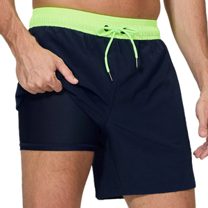 Beach Shorts For <b>Mens</b> with Compression Liner 2 in 1 Solid Swimming <b>Trunks</b> Breathable Quick Dry Swim Shorts with Zipper Pockets - Product Image 1