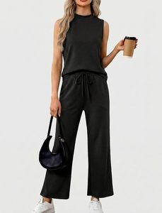 Womens Casual Tank and Trouser <b>Set</b> Lightweight Two Piece Outfit Soft Stretch Fabric Matching <b>Set</b> Elegant Comfortable Daily Wear - Product Image 3