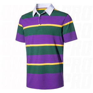 Polo de rugby streetwear en tissu piqué, personnalisé, à manches courtes, rayé, pour hommes - Product Image 1