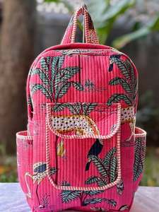 Printed Quilted Wash Cotton School <b>College</b> <b>Backpack</b> Bag Handmade Kids Travel Bag Jaipur Printed Cotton Bohemian Bag - Product Image 5