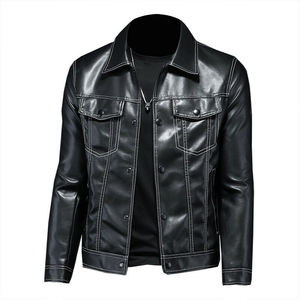 Chaqueta de moda británica de cuero de PU para hombre personalizada para motocicletas ropa de temporada de invierno con cuello levantado Delgado - Product Image 3