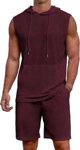 Conjunto Deportivo de Hombre sin Mangas con Capucha, Color Sólido, Secado Rápido, Transpirable, Informal, para Verano, Ligero, Pantalones Cortos de Poliéster - Product Image 4
