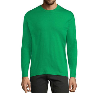 T-shirt pour homme à manches longues, coupe classique, en coton, col rond, décontracté, respirant, à porter tous les jours, haut tendance - Product Image 1