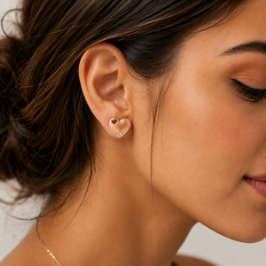 18ct Rose Gold Heart <b>Stud</b> <b>Earrings</b> with Cubic Zirconia High Polish Minimalist Daily Wear Gift Jewelry for Women Girls - Product Image 1