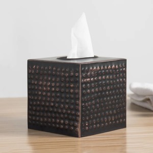 Hammered Metal Tissue Box Cover Decorative Tissue Holder Perfect For Living Room Dining <b>Table</b> Office And Bathroom Countertop - Product Image 2