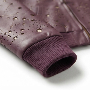 Blouson bomber à capuche violet avec imprimé constellation d'étoiles dorées, fermeture éclair sur le devant, décontracté, unisexe, pour l'automne - Product Image 4