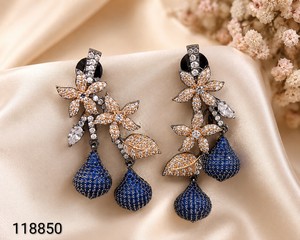 Luxury Dual Tone Gold <b>Black</b> Rhodium CZ Floral Dangle <b>Earrings</b> Emerald Green Crystal Teardrop Pave Statement <b>Earrings</b> for Women - Product Image 5