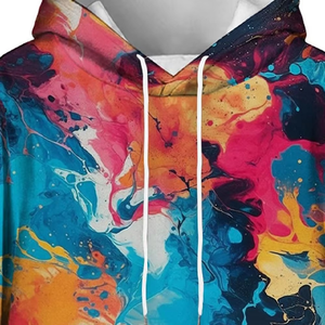 Sudadera con Capucha para Hombre, Estampado de Salpicaduras de Pintura Abstracta, Corte Regular, Estilo Casual, Tejido de Poliéster Transpirable, Ropa de Otoño - Product Image 6