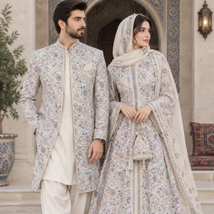 Natural Cotton Knitted Embroidered Circular Mandala Sequin Pattern Base <b>Material</b> For Women Ethnic Jacket Bridal Lehenga Abaya - Product Image 6