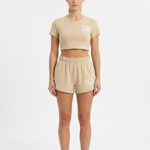 Women's Custom Logo Solid Color Crop T-Shirt and Shorts <b>Set</b> Regular Fit Casual Wear Shorts <b>Set</b> High Street Style Women Twin <b>Set</b> - Product Image 2