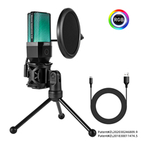 Micrófono de Condensador USB RGB Cardioide con Silenciador Táctil, Reducción de Ruido, Trípode Metálico y Filtro Pop para Gaming, Streaming y Grabación